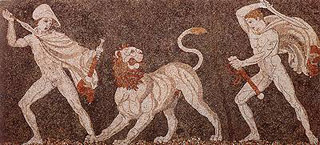 La caccia al leone di Alessandro ed Efestione - Mosaici di Pella - Case a peristilio