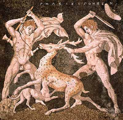 La caccia al cervo di Alessandro ed Efestione - Mosaici di Pella - Case a peristilio