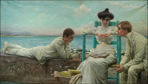 Vittorio Maria Corcos, Lettura sul mare - Castiglioncello 1910 olio su tela, cm 72x133